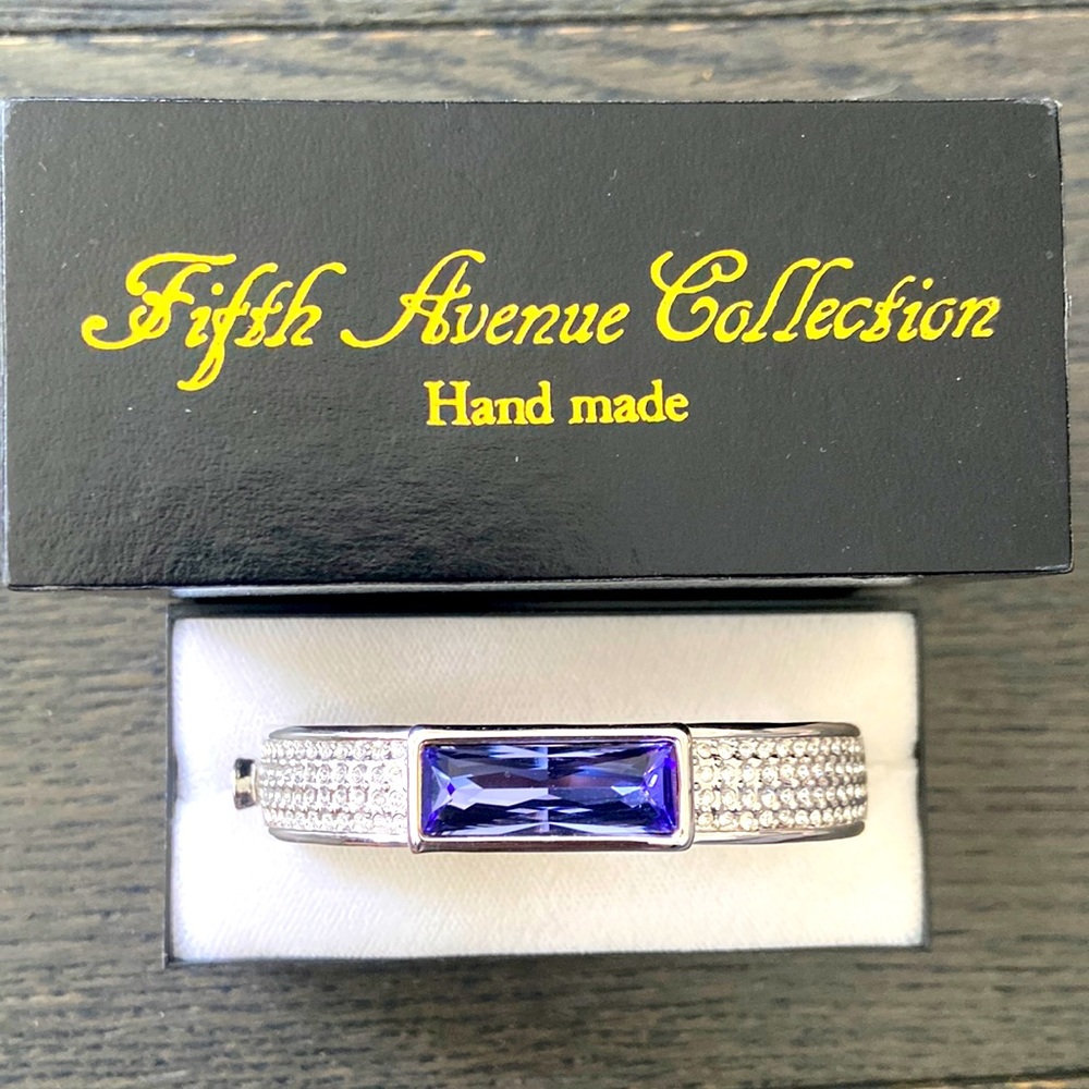 Fifth Avenue Collection Amethyst Swarovski Crystal Bangle with Hinge and Clasp